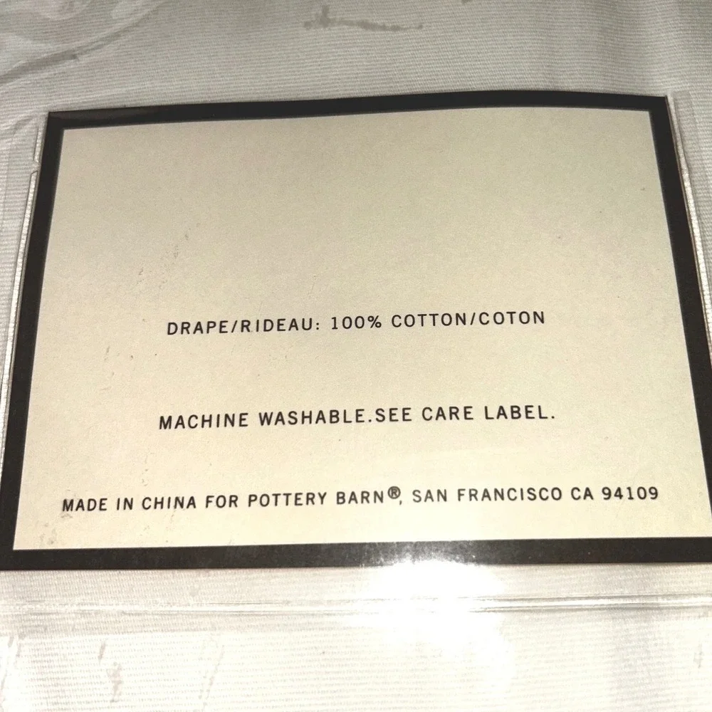 Pottery Barn Cameron Cotton‎ Drape White 50x96 Pole Top Curtain Panel New